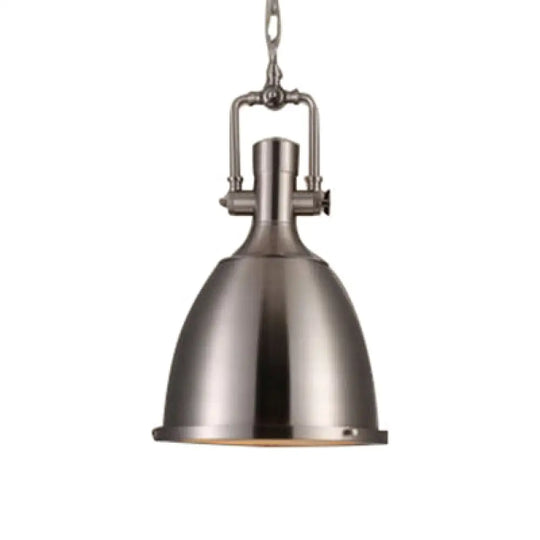 1-Light Industrial Pendant Lamp With Nickel/Copper Finish Metal Dome Shade Chain & Glass Diffuser