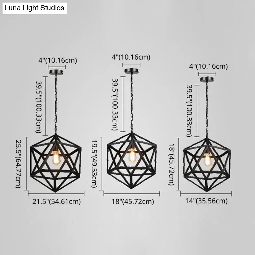 Prism Cage Hanging Pendant Light - Retro Industrial Style Metallic Finish 1-Light