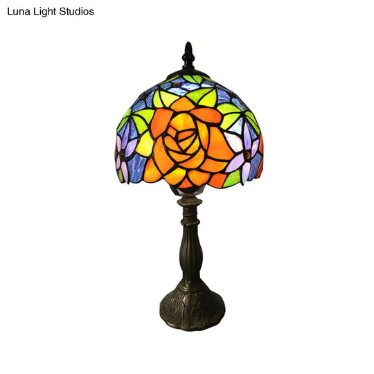 1-Light Sunflower Stained Glass Table Lamp - Lodge Tiffany Style Decorative Lighting In