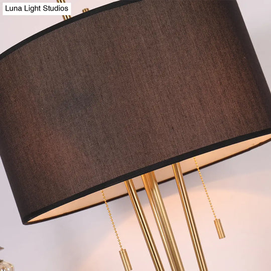 1-Light Traditional Drum Shape Reading Lamp In Black/White/Gold For Bedroom With Pull Chain - Desk