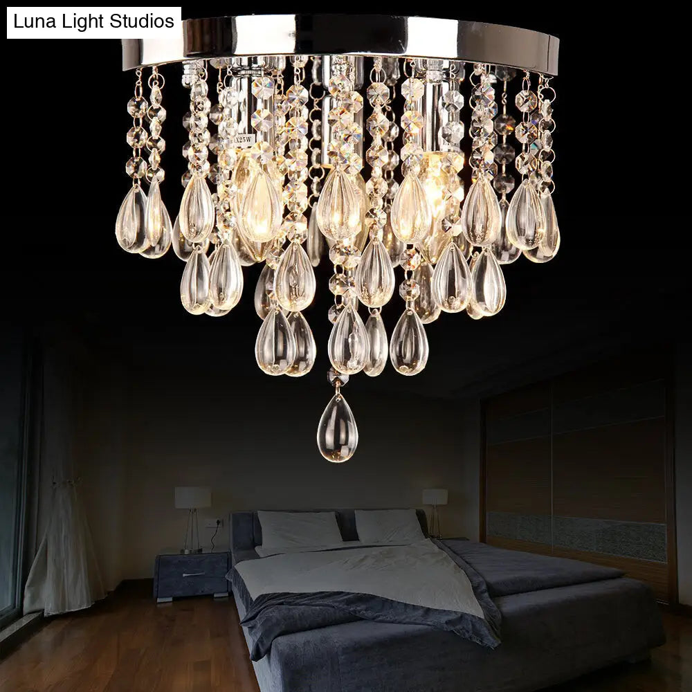 10/12 Crystal Flush Mount Lighting With Circle Shade - Vintage Multi-Head Ceiling Fixture (Clear)