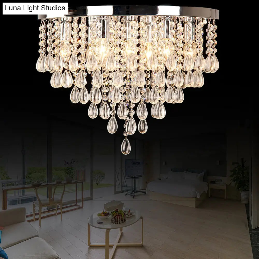 10/12 Crystal Flush Mount Lighting With Circle Shade - Vintage Multi-Head Ceiling Fixture (Clear)