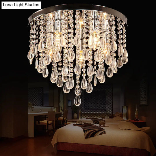 10/12 Crystal Flush Mount Lighting With Circle Shade - Vintage Multi-Head Ceiling Fixture (Clear)