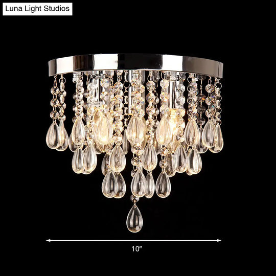 10/12 Crystal Flush Mount Lighting With Circle Shade - Vintage Multi-Head Ceiling Fixture (Clear)