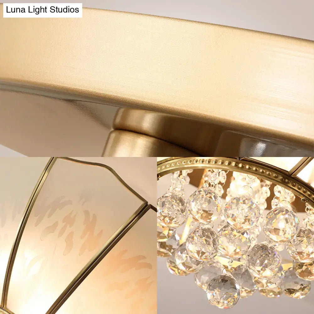 10’/13’ W Scalloped Flush Lamp Vintage White Glass Ceiling Light With Crystal Ball Deco -