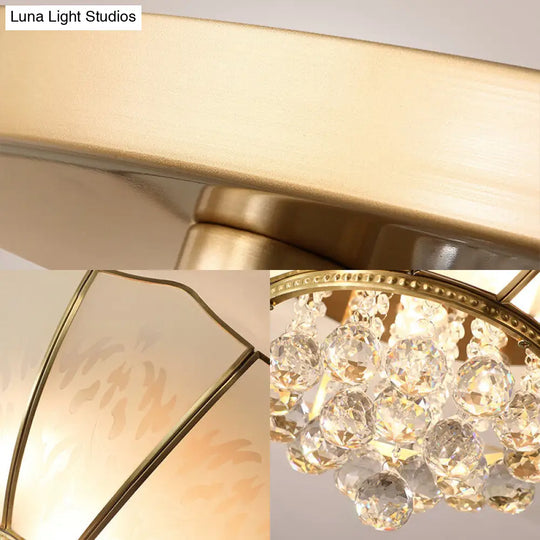 10/13 W Scalloped Flush Lamp Vintage White Glass Ceiling Light With Crystal Ball Deco - Dining Room