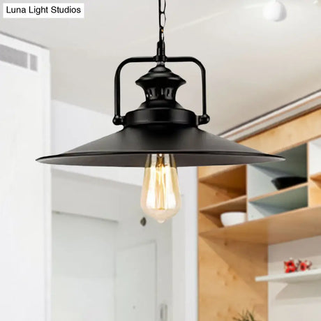 10’/14’ Flared Metallic Pendant Light In Black - Ideal For Industrial Loft And Study Room