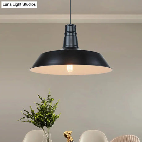 10’/14’ Vintage Barn Pendant Lamp In Black/White/Red - Ceiling Fixture For Dining Room
