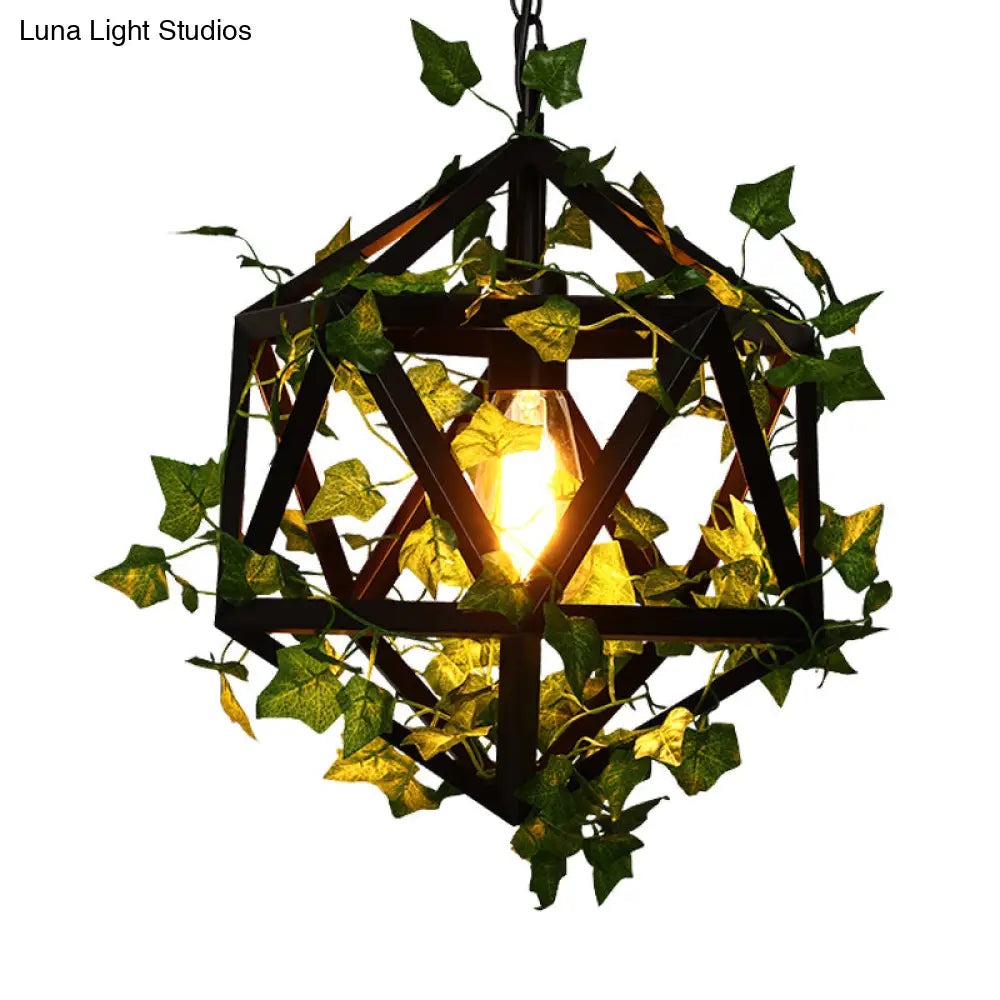 10.5’/15’ Metal Ceiling Light: Antique Pink/Green Geometric Restaurant Led Down Lighting With