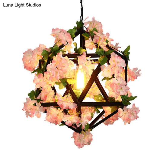 10.5’/15’ Metal Ceiling Light: Antique Pink/Green Geometric Restaurant Led Down Lighting With