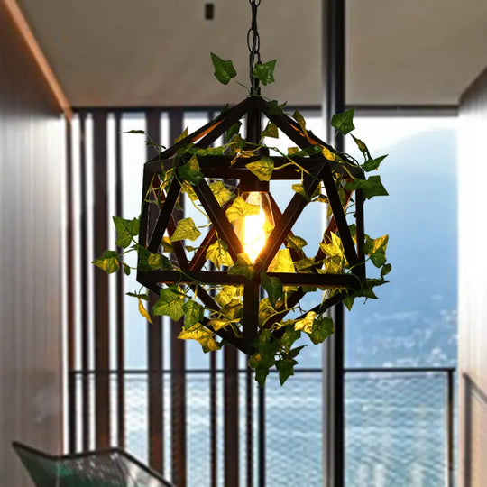 10.5’/15’ Metal Ceiling Light: Antique Pink/Green Geometric Restaurant Led Down Lighting With