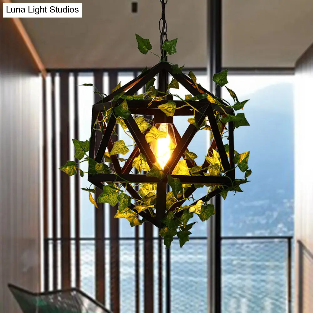 10.5/15 Metal Ceiling Light With 1 Head In Antique Pink/Green Finish - Geometric Design Led Down