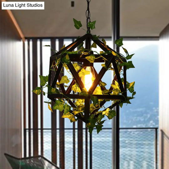 10.5/15 Metal Ceiling Light With 1 Head In Antique Pink/Green Finish - Geometric Design Led Down