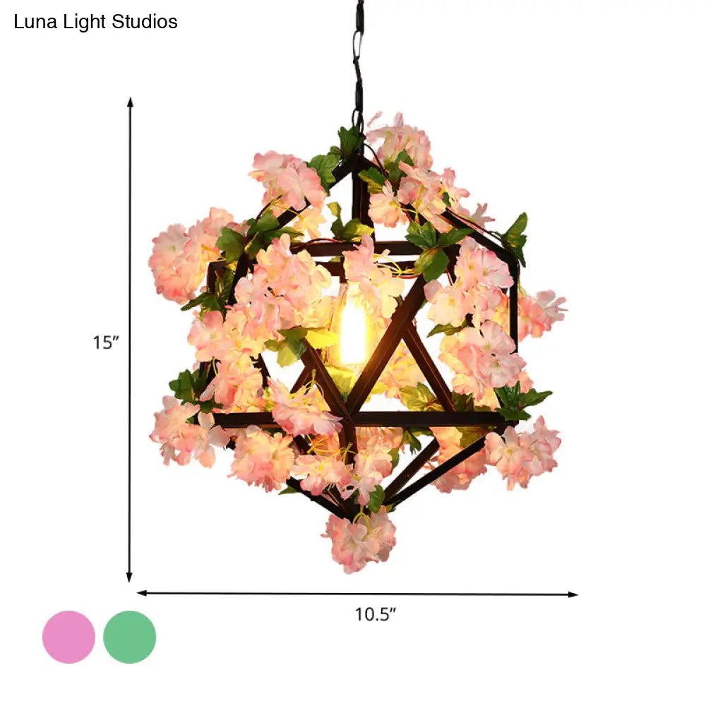 10.5/15 Metal Ceiling Light With 1 Head In Antique Pink/Green Finish - Geometric Design Led Down