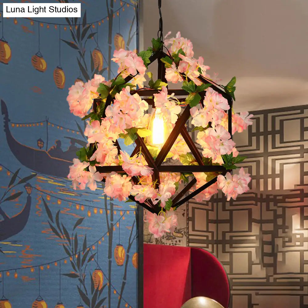 10.5’/15’ Metal Ceiling Light: Antique Pink/Green Geometric Restaurant Led Down Lighting With