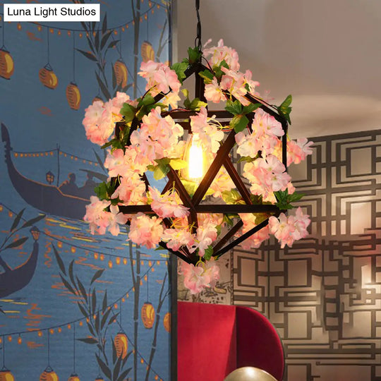 10.5’/15’ Metal Ceiling Light: Antique Pink/Green Geometric Restaurant Led Down Lighting With