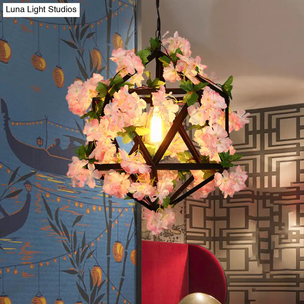 10.5/15 Metal Ceiling Light With 1 Head In Antique Pink/Green Finish - Geometric Design Led Down