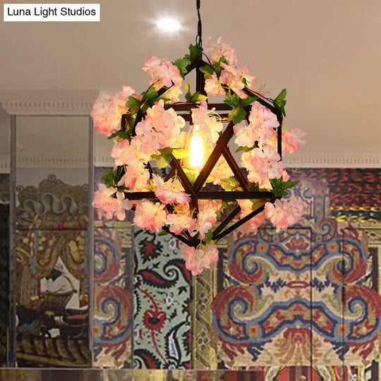 10.5/15 Metal Ceiling Light With 1 Head In Antique Pink/Green Finish - Geometric Design Led Down