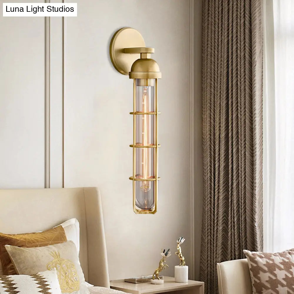 10.5/17 H Vintage Oblong Metal Wall Lamp - 1 Bulb Gold Finish