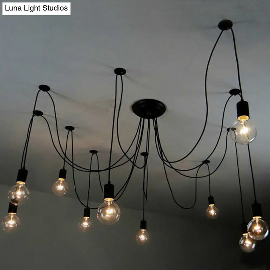 10 Head Black Swag Pendant Lighting Fixture For Hanging Lights With Naked Bulb - Factory Style