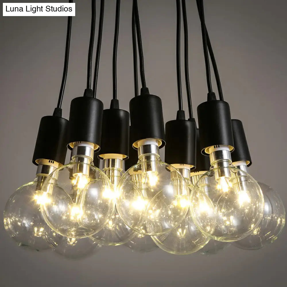 10 Head Black Swag Pendant Lighting Fixture For Hanging Lights With Naked Bulb - Factory Style