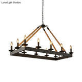10-Head Rope Hanging Island Light: Industrial Metal Lamp In Black With Candle Design