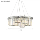 10-Light Chrome Cylinder Ceiling Chandelier With Rectangular-Cut Crystal Hanging Lamp Kit