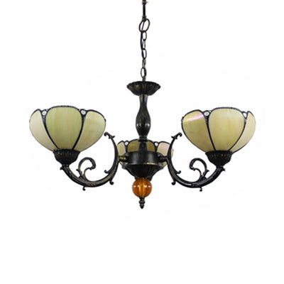 Vintage Stained Glass Pendant Light - Beige Bowl With 3 Lights Perfect For Dining Room Décor