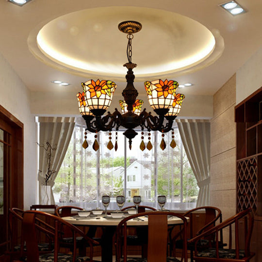 Sunflower Stained Glass Chandelier With 5 Lights - Decorative Suspension Light