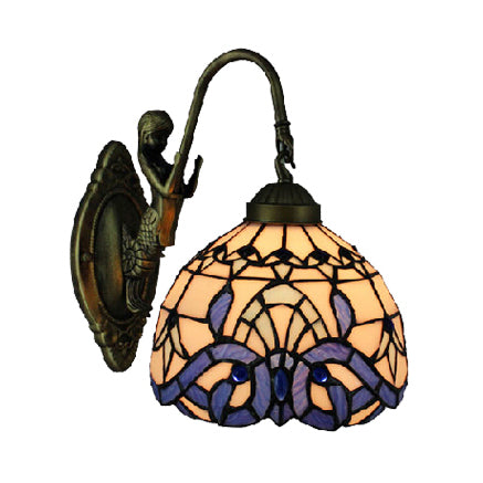 Victorian Dome Wall Light: Art Glass Mermaid Sconce For Corridor (White-Purple)