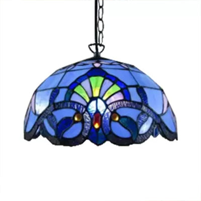 Adjustable 2-Light Hanging Lamp With Victorian Style Dome Shade - 16’ W For Living Room