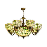 Vintage Industrial Pendant Chandelier With Stained Glass And 8 Arms For Dining Room