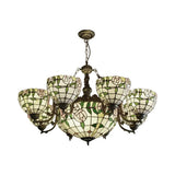 Vintage Industrial Pendant Chandelier With Stained Glass And 8 Arms For Dining Room