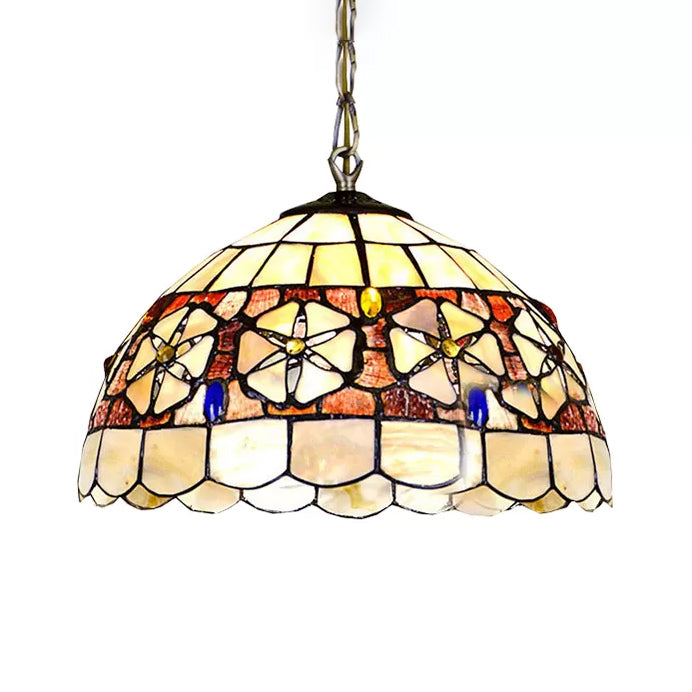 Victorian Shell Beige Dome Suspended Hanging Light Fixture - 8/12/16’ Wide