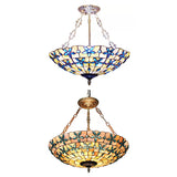 Antique Brass Stained Glass Ceiling Light With 5 Rods - Tiffany Style For Bedroom