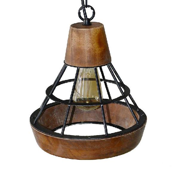 Rustic Diamond Cage Pendant Lamp - Wood And Metal Single Light For Kitchen