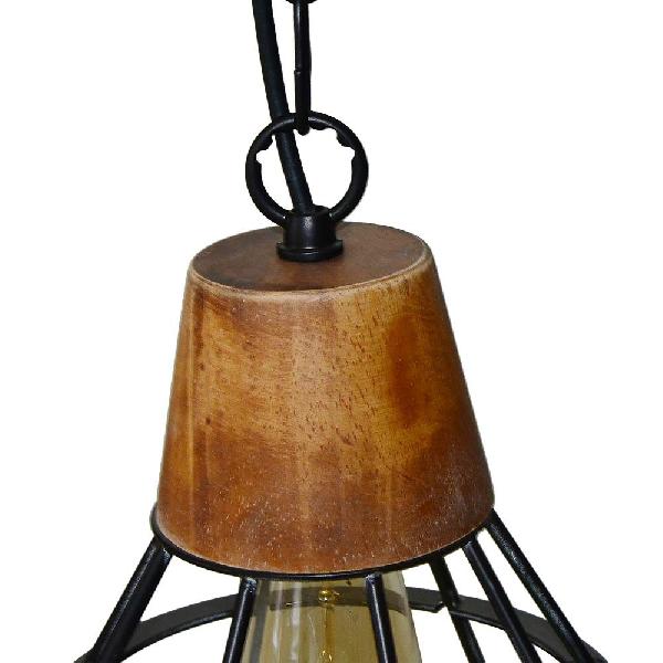 Rustic Diamond Cage Pendant Lamp - Wood And Metal Single Light For Kitchen