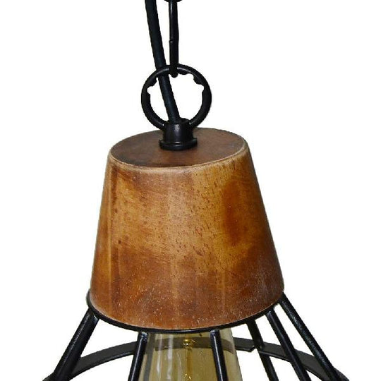Rustic Diamond Cage Pendant Lamp - Wood And Metal Single Light For Kitchen