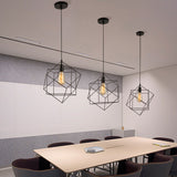 Industrial Black Metal Cubic Pendant Light For Dining Room
