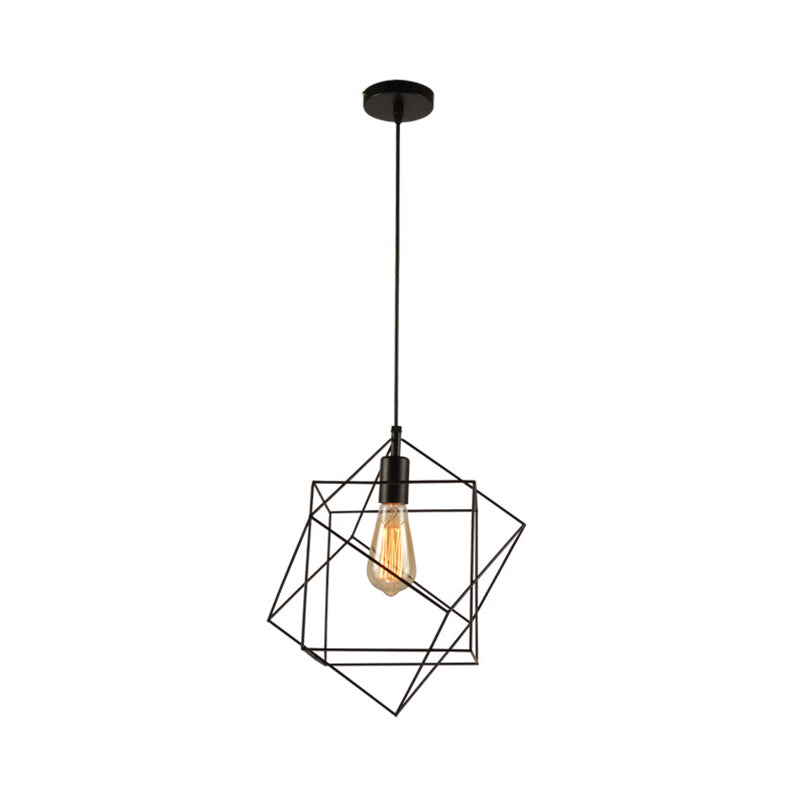 Industrial Black Metal Cubic Pendant Light For Dining Room