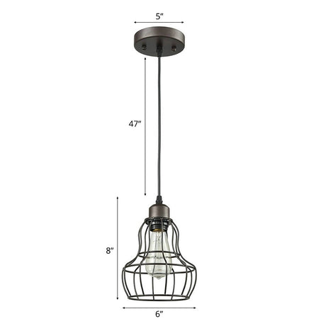 Bronze 1 Light Industrial Metal Wire Cage Pendant Lamp For Bedroom - Hanging Fixture