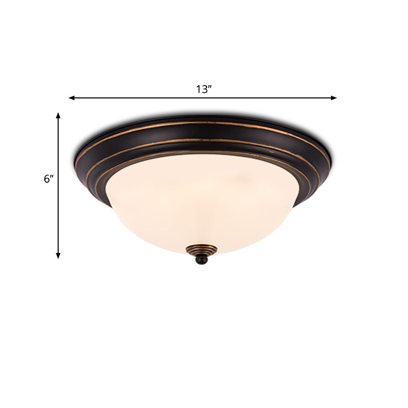 Milky Glass Led Flush Mount Ceiling Light Black For Study 13’/15’ W