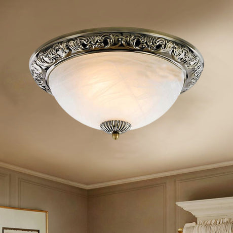 Vintage Frosted Glass Bronze/Copper Flushmount Ceiling Lamp - 2 Bulb 11/13/15 W Bronze / 11