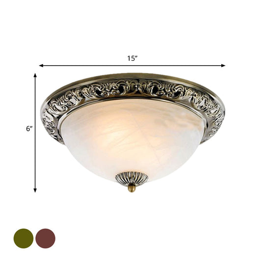Vintage Frosted Glass Bronze/Copper Flushmount Ceiling Lamp - 2 Bulb 11/13/15 W
