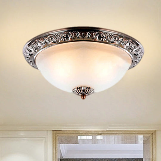 Vintage Frosted Glass Bronze/Copper Flushmount Ceiling Lamp - 2 Bulb 11’/13’/15’ W