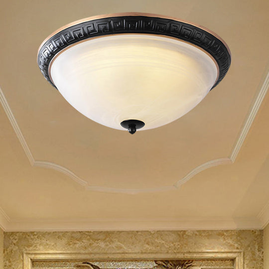 Classic Black Flush Mount Lamp With Milky Glass - 12.5’/16’ Wide 3 - Light Ceiling Fixture For