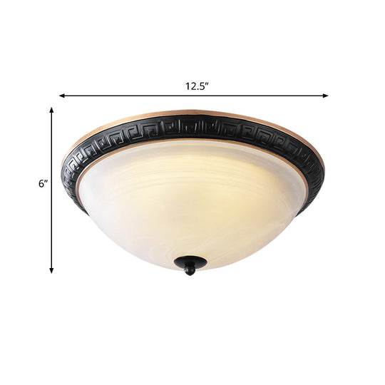 Classic Black Flush Mount Lamp With Milky Glass - 12.5’/16’ Wide 3 - Light Ceiling Fixture For