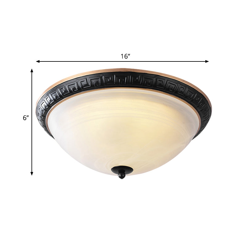 Classic Black Flush Mount Lamp With Milky Glass - 12.5’/16’ Wide 3 - Light Ceiling Fixture For