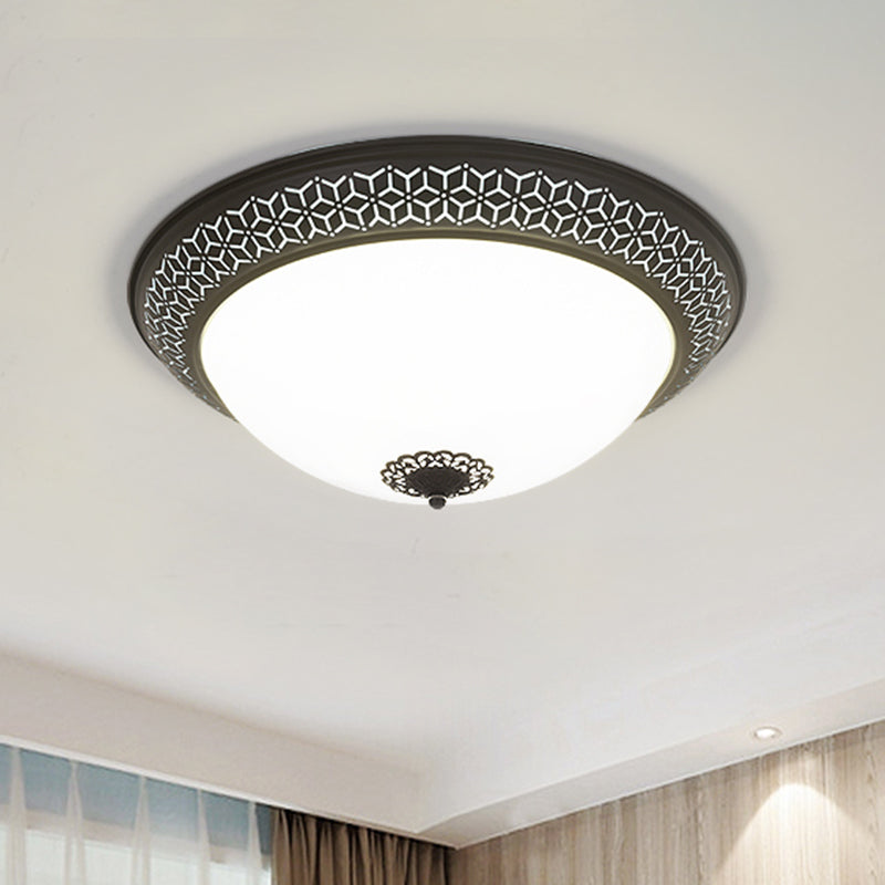 Minimalist Black Semi - Globe Led Ceiling Light With Opaline Glass Flush Mount For Bedroom