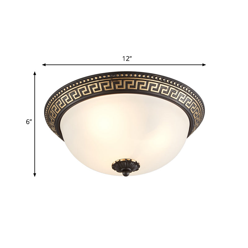 Opaline Glass Ceiling Fixture - Traditional Taper Flush Mount Lamp In Black/Gold For Corridor